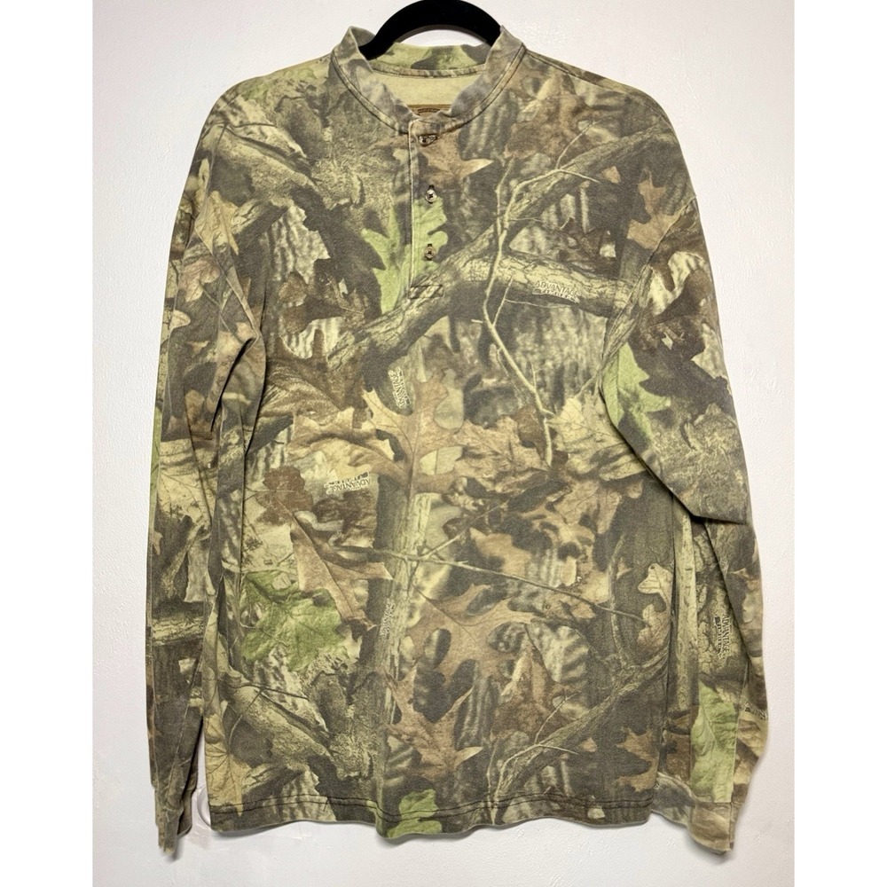 Vintage Duxbak Henley Shirt Men's M Realtree Camo Long Sleeve Hunting 90s Tee